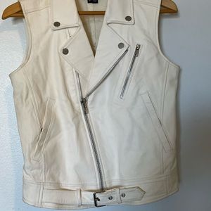 THEORY white moto 100% lambskin leather vest